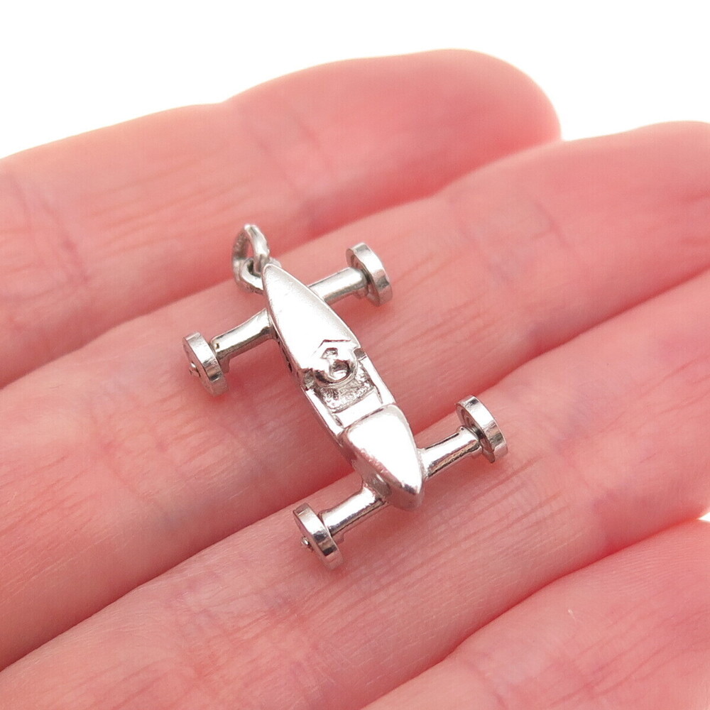 Wells Sterling Silver Vintage Enamel Number 14 Retro Racing Car 3D Mini Pendant